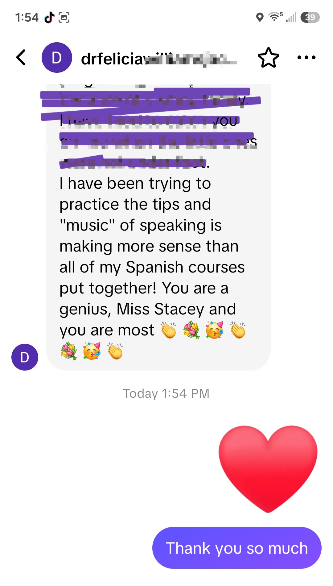 Student message: the music of speaking is making more sense than all of my Spanish courses put together